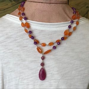 Amethyst Carnelian Gemstone Pendant Flying Lizard